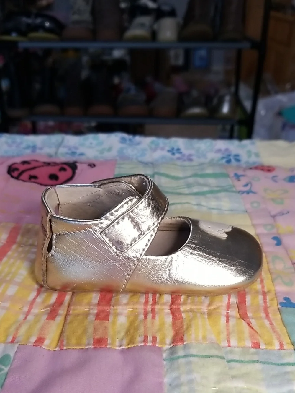 Livie & Luca Metallic Leather Mary Janes with White Leather Bird 0-6 Month Pio